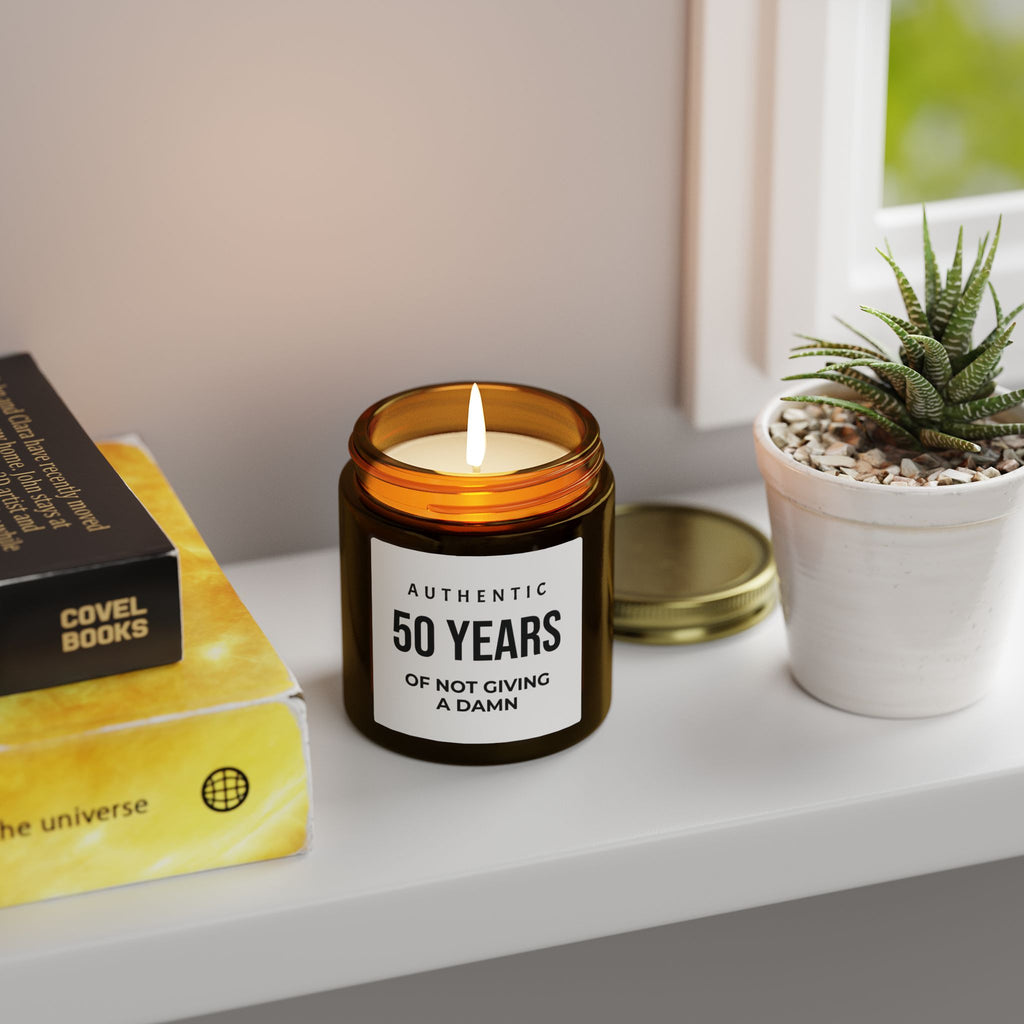 50th Birthday Scented Candle – 'Authentic 50 Years of Not Giving a Damn' Coconut Apricot Wax