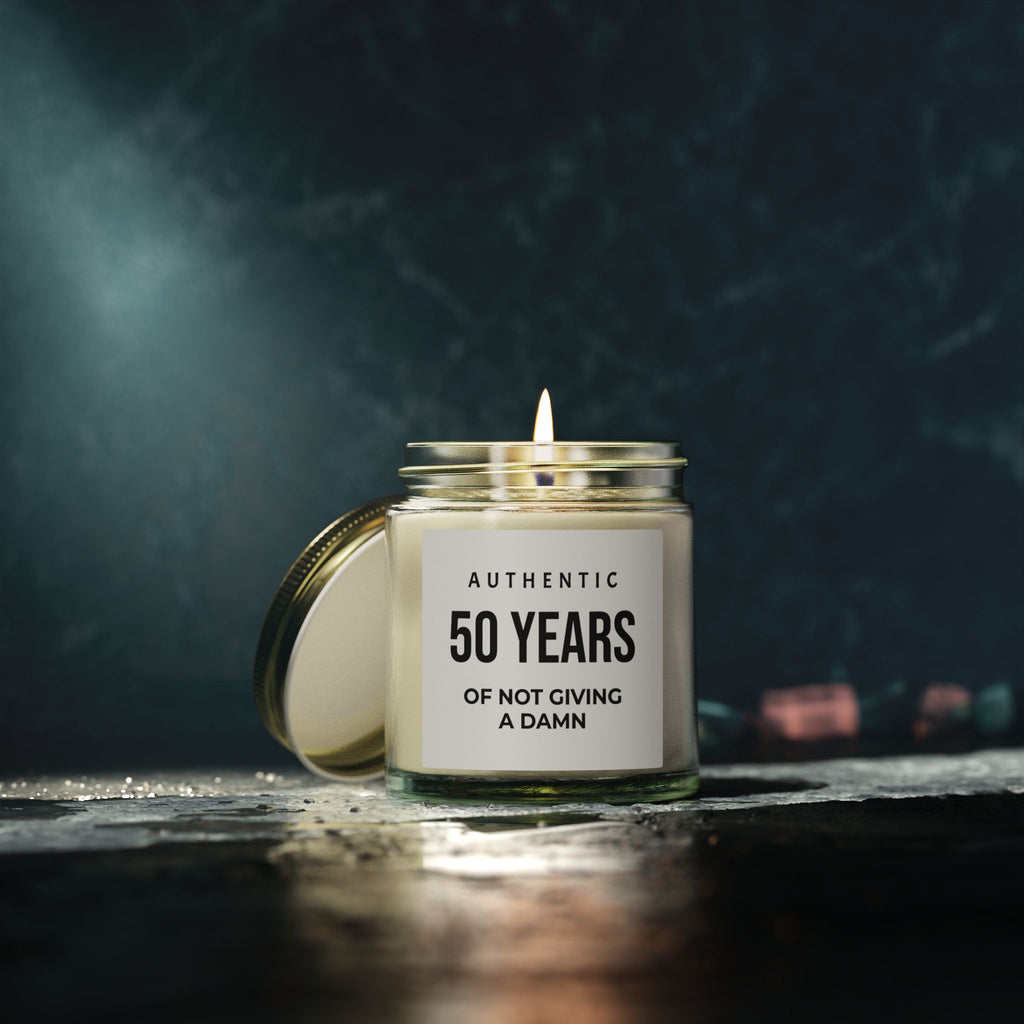 50th Birthday Scented Candle – 'Authentic 50 Years of Not Giving a Damn' Coconut Apricot Wax