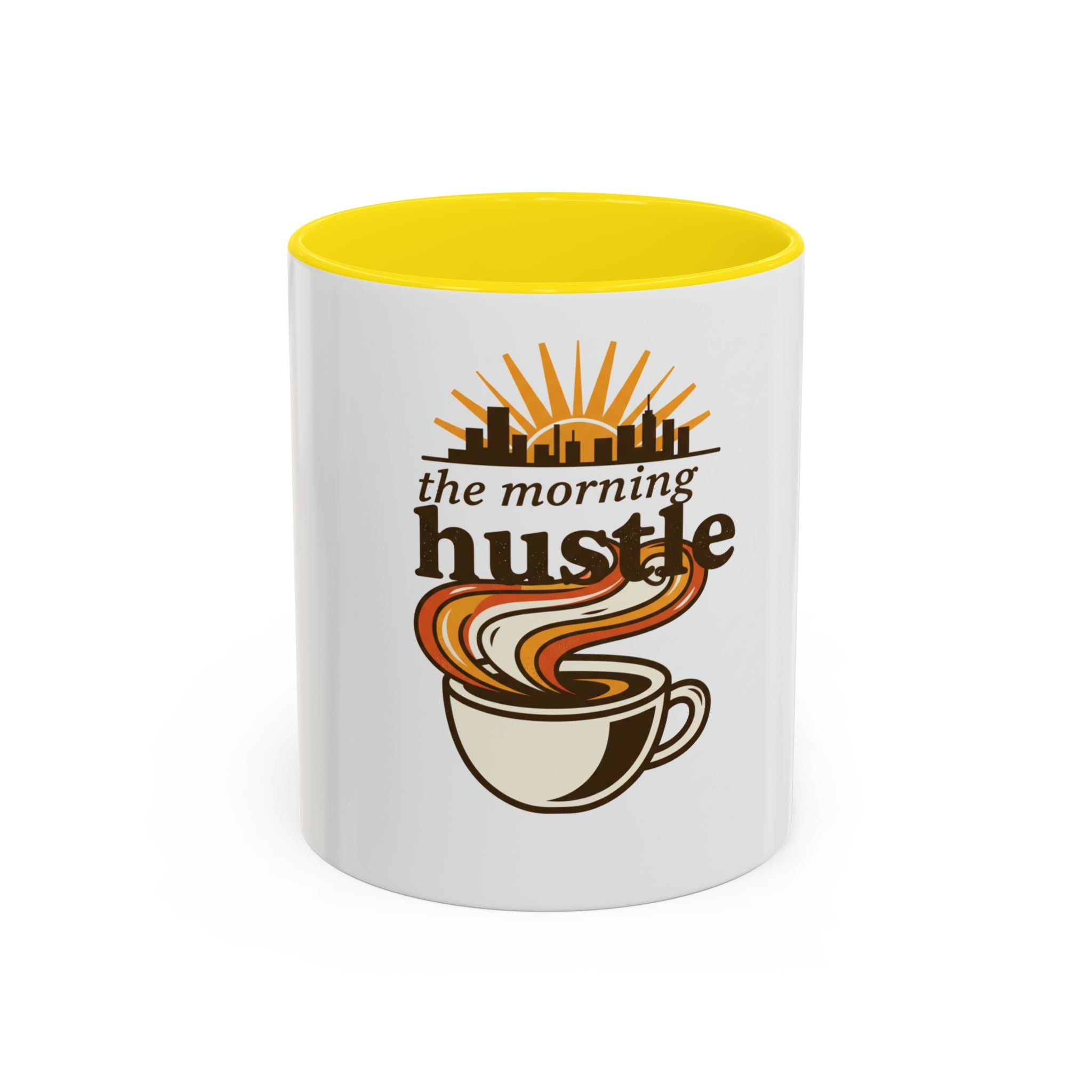 Morning Hustle Coffee Mug — Retro Sunrise Coffee Cup