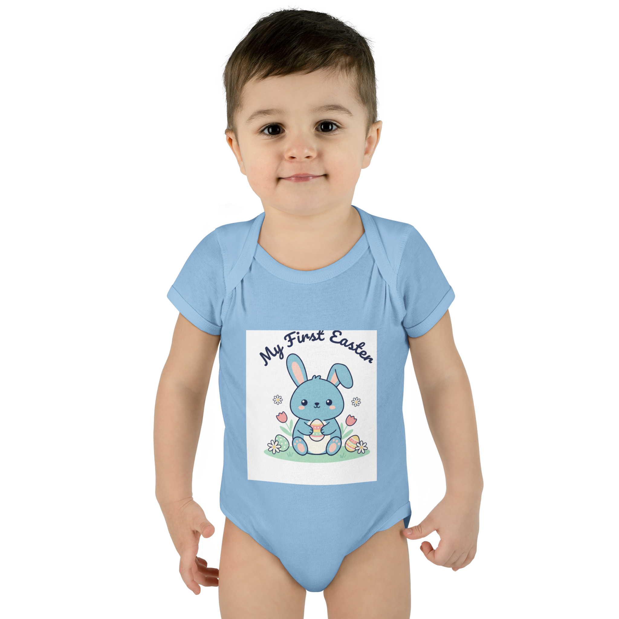 My First Easter Baby Bodysuit - Cute Blue Bunny Infant Onesie