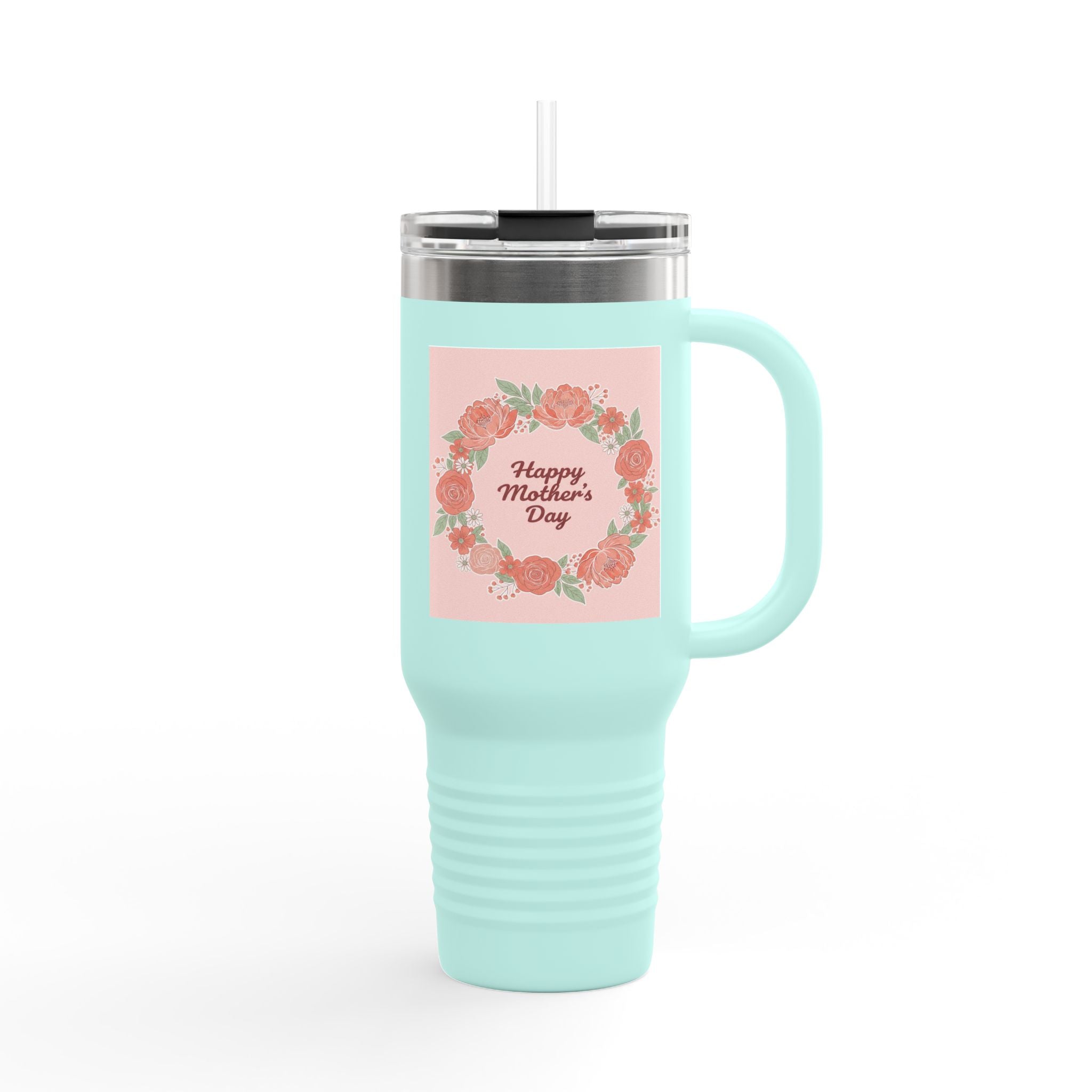 40oz Insulated Travel Mug – Pink Floral 'Happy Mother's Day' Design