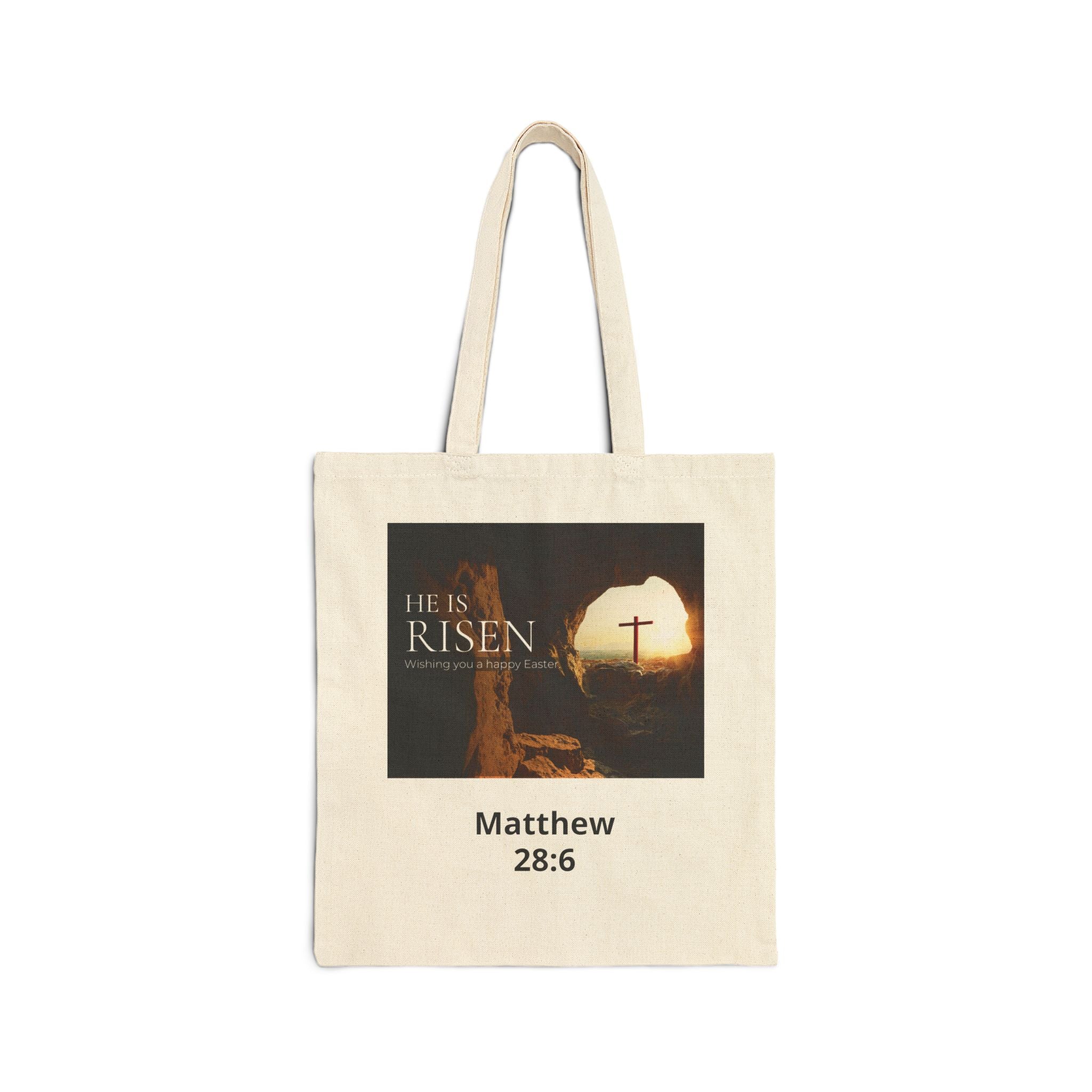 Easter 'He Is Risen' Canvas Tote Bag – Matthew 28:6 Inspirational Cotton Shopper