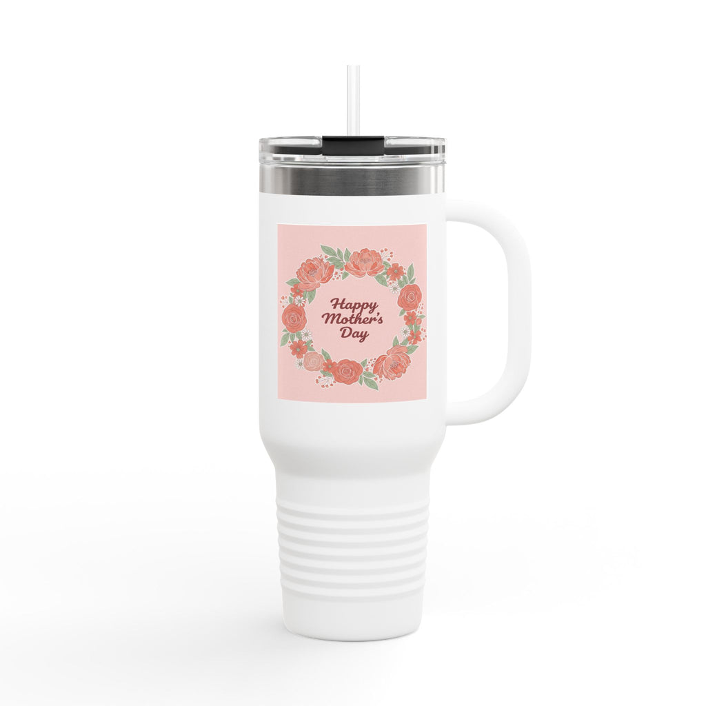 40oz Insulated Travel Mug – Pink Floral 'Happy Mother's Day' Design
