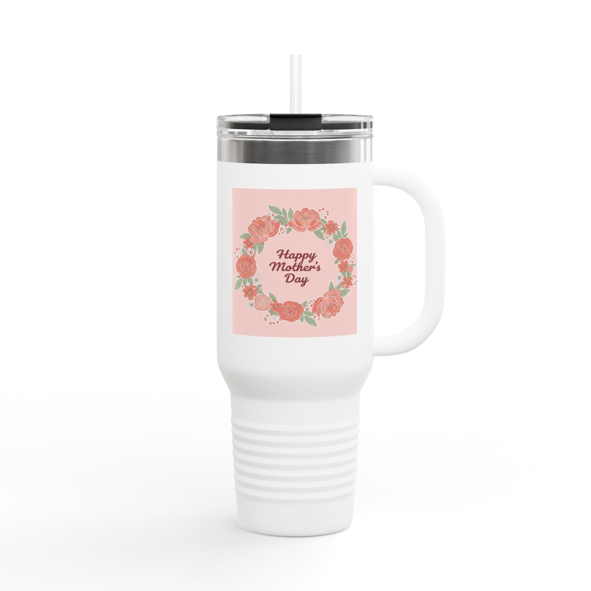 40oz Insulated Travel Mug – Pink Floral 'Happy Mother's Day' Design
