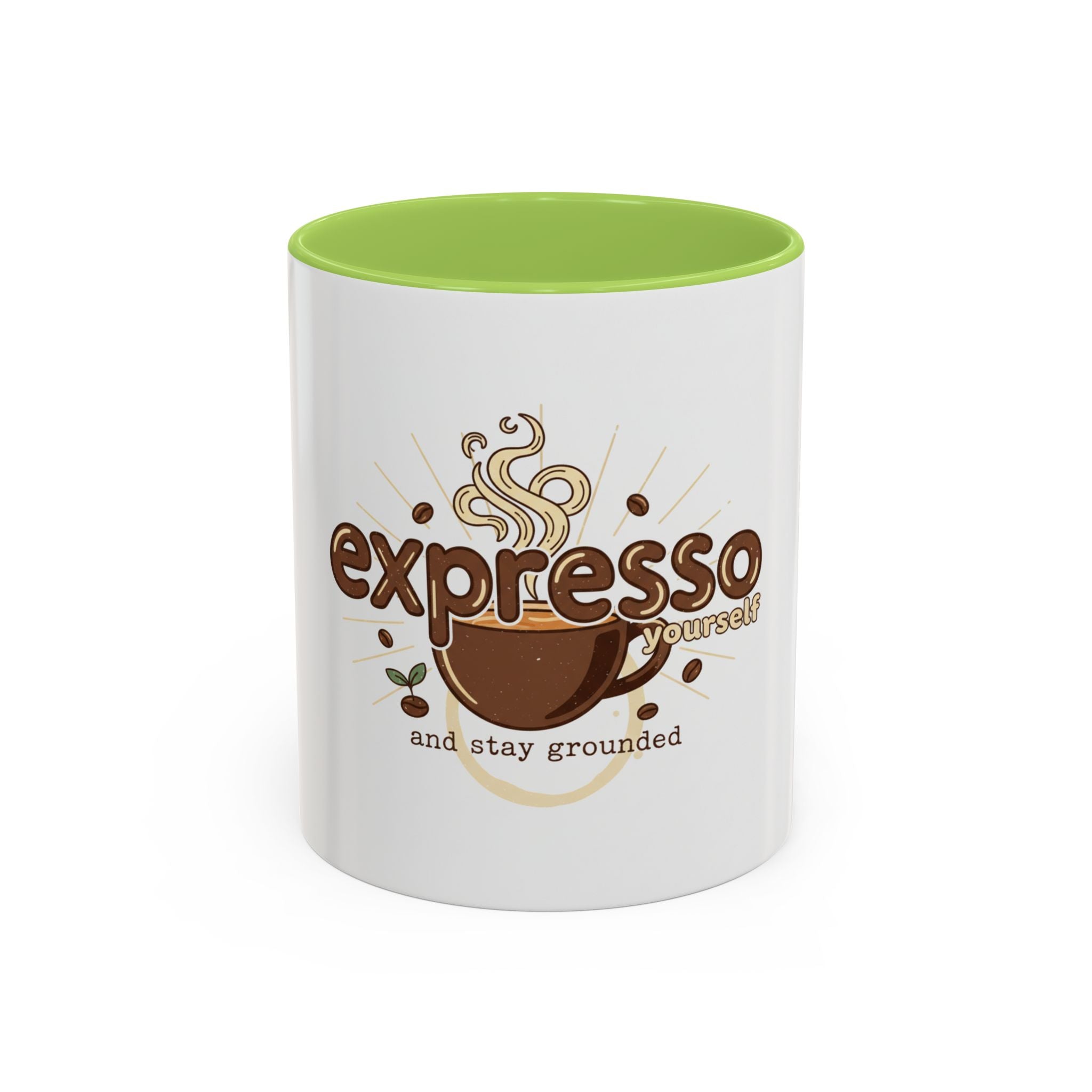 Expresso Yourself Coffee Mug — "and stay grounded" Accent Ceramic Mug (11/15oz)