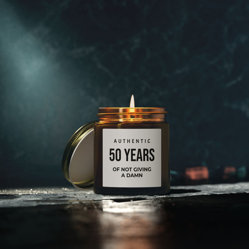 50th Birthday Scented Candle – 'Authentic 50 Years of Not Giving a Damn' Coconut Apricot Wax