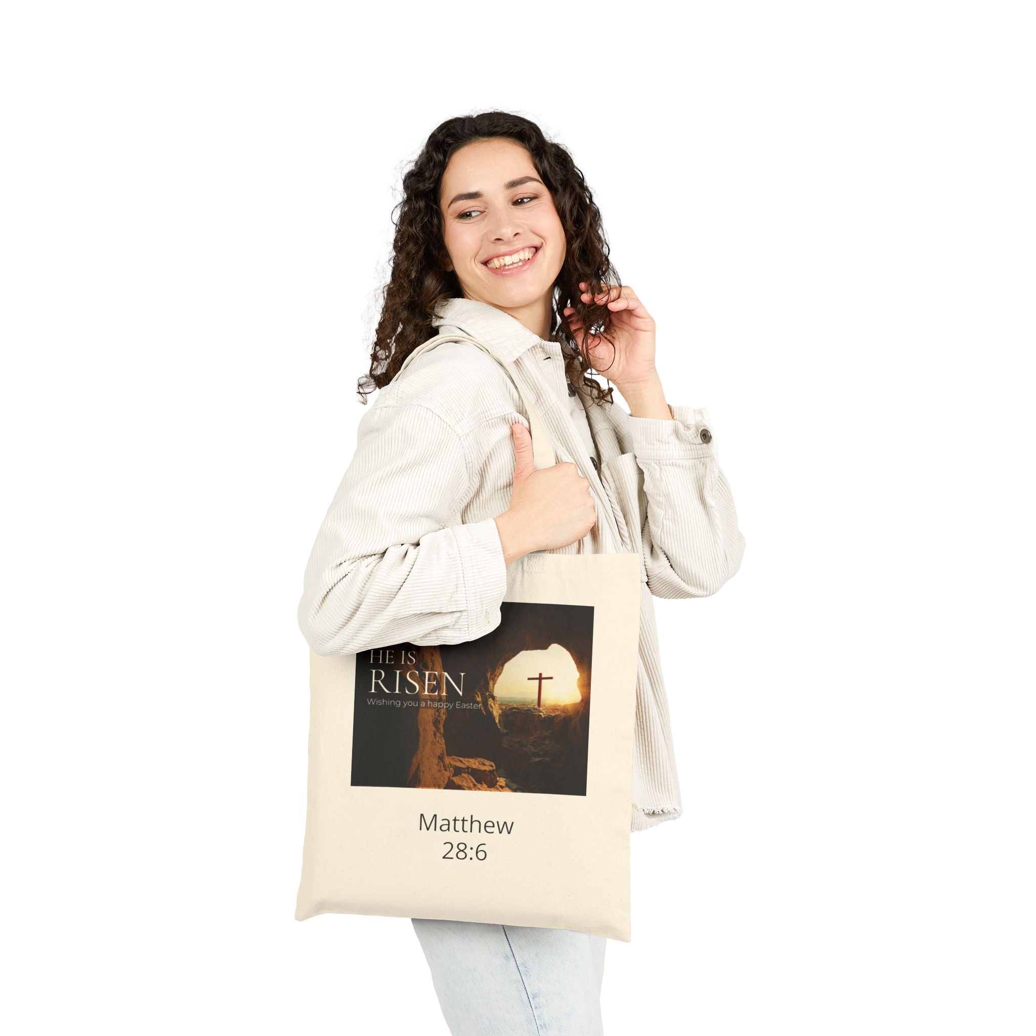 Easter 'He Is Risen' Canvas Tote Bag – Matthew 28:6 Inspirational Cotton Shopper