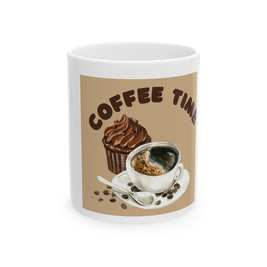 Coffee Time Ceramic Mug – Coffee Cup & Cupcake Design, 11oz/15oz